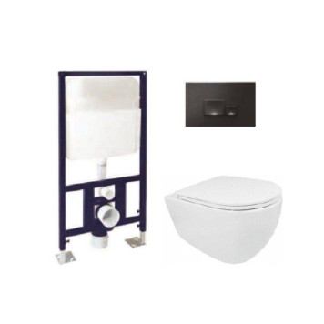 Комплект унитаз инсталляция клавиша, ISVEA, Infinity, подвесной, шгв 365-530-400, цвет-белый/черный