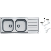 Alv 1087978 Line 100 Мойка I обор, 2 чаши, 0,6 мм, NAT, 3½ 1160х500х150 мм + сифон 1130555, шк 800 1087978