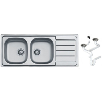 Alv 1087978 Line 100 Мойка I обор, 2 чаши, 0,6 мм, NAT, 3½ 1160х500х150 мм + сифон 1130555, шк 800 1087978