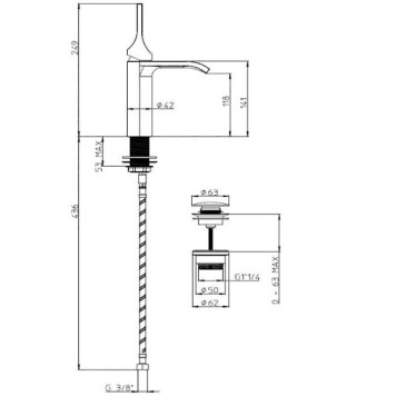 Bossini Apice Смеситель для раковины на 1 отверстие, однорычажный, высота излива 118 мм., с донным клапаном, цвет: черный матовый-1