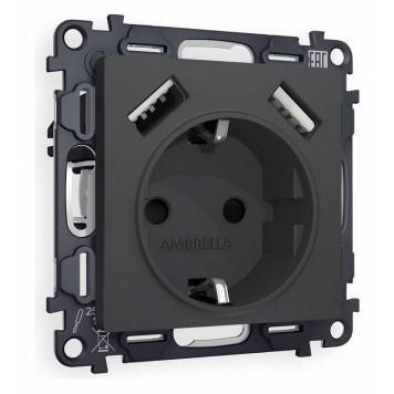 Розетка с заземлением и со шторкой и 2хUSB type A, без рамки Ambrella Volt Quant MA909010