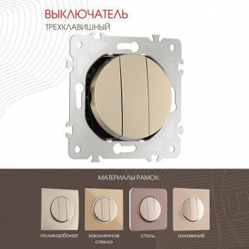 Выключатель трехклавишный без рамки Arte Milano 202 202.30-3.shampan-1