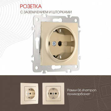 Розетка с заземлением и со шторкой, без рамки Arte Milano am-206 206.40-1.shampan-1