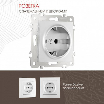 Розетка с заземлением и со шторкой, без рамки Arte Milano am-206 206.40-1.silver-1
