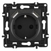 Розетка с заземлением и со шторкой и 2хUSB, без рамки Arte Milano am-217 217.47-1.black
