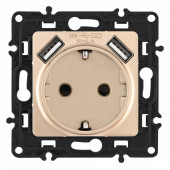 Розетка с заземлением и со шторкой и 2хUSB, без рамки Arte Milano am-217 217.47-1.shampan