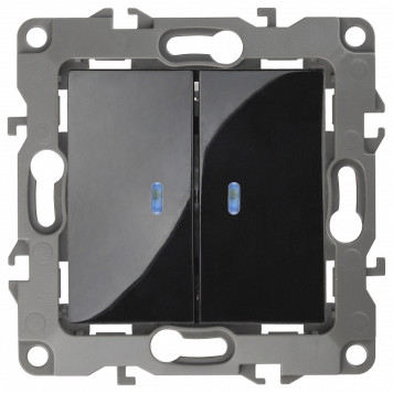 Выключатель двухклавишный с подсветкой без рамки Эра Эра 12 12-1004-06