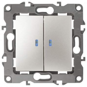 Выключатель двухклавишный с подсветкой без рамки Эра Эра 12 12-1105-15
