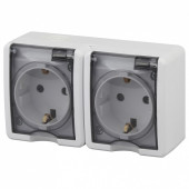 Розетка двойная с заземлением с крышкой Эра Эра Эксперт 11-2403-01