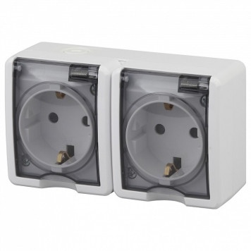 Розетка двойная с заземлением с крышкой Эра Эра Эксперт 11-2403-01