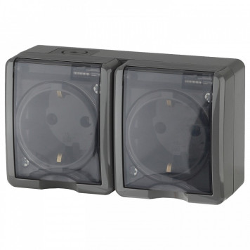 Розетка двойная с заземлением с крышкой Эра Эра Эксперт 11-2403-03