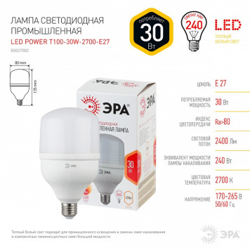 Лампа светодиодная Эра Стандарт LED POWER T100-30W-2700-E27-4