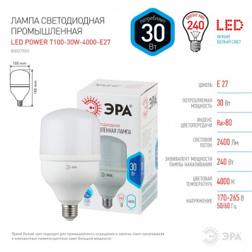 Лампа светодиодная Эра Стандарт LED POWER T100-30W-4000-E27-3