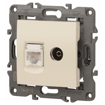 ТВ-розетка и розетка Ethernet RJ-45 без рамки Эра Эра Elegance 14-3110-02-3