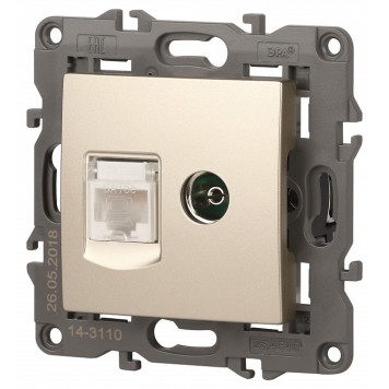 ТВ-розетка и розетка Ethernet RJ-45 без рамки Эра Эра Elegance 14-3110-04-3