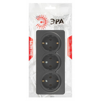 Розетка тройная с заземлением и со шторками Эра Эра Эксперт 11-2208-05-3