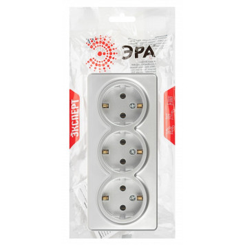 Розетка тройная с заземлением и со шторками Эра Эра Эксперт 11-2208-03-3