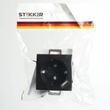 Розетка с заземлением и с шторками и 2хUSB, без рамки Stekker Эрна 49155-1