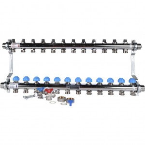 Распределительный коллектор REHAU HKV на 12 контуров из нержавеющей стали.