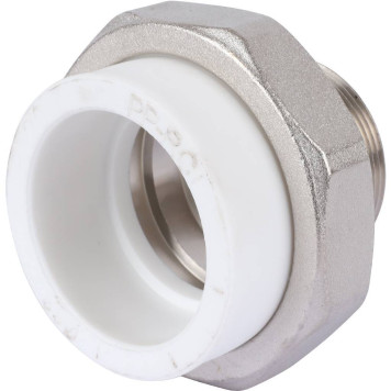 Политэк White Fittings 63х2 - муфта разъемная для полипропиленовых труб с наружной резьбой (белая)