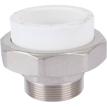 Политэк White Fittings 63х2 - муфта разъемная для полипропиленовых труб с наружной резьбой (белая)-3