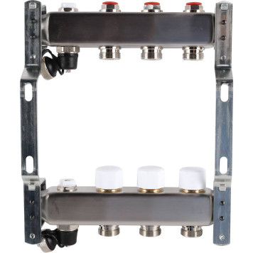 Коллектор из нержавеющей стали без расходомеров ROMMER, с клапаном вып. воздуха и сливом 3 выхода (RMS-3201-000003)-1
