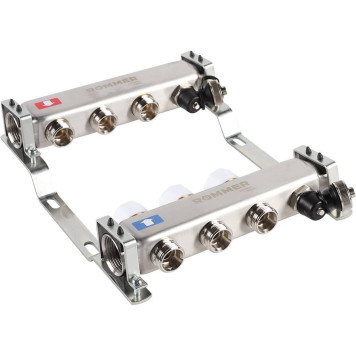 Коллектор из нержавеющей стали без расходомеров ROMMER, с клапаном вып. воздуха и сливом 3 выхода (RMS-3201-000003)-2