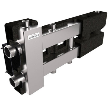 Балансировочный коллектор GIDRUSS BMSS-80-3D.EPP (до 80 кВт, подкл. котла G 1, 2 контура G 1, боковой контур G 1, зеркально-матовая полировка, 4D-кронштейны K.UMS, EPP-термоизоляция) (BM 80A2T 23)