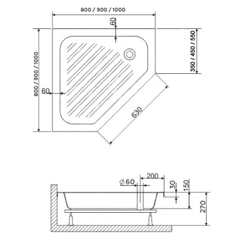 Душевой поддон трапеция RGW BT/CL-S 900x900-8