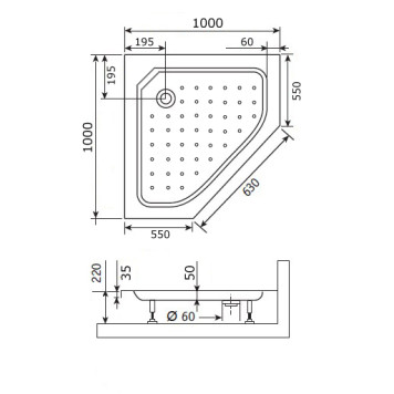 Душевой поддон трапеция RGW STYLE-TR 1000x1000-8