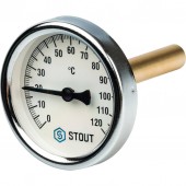 Термометр биметаллический STOUT SIM-0001 с погружной гильзой Dn 63 мм, гильза 75 мм 1/2, 0-120°C