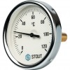 Биметаллический термометр STOUT SIM-0001 с погружной гильзой Dn 80 мм, гильза 50 мм 1/2", 0...120°С.