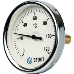Термометр биметаллический STOUT SIM-0001 с погружной гильзой 50 мм 1/2&quot; и корпусом Dn 80 мм, диапазон измерений 0-120°C