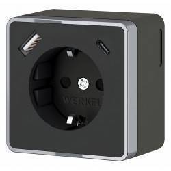 Розетка с заземлением и с шторками и USB Werkel Gallant черный/хром W5071735
