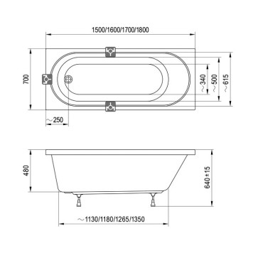 Ravak Sonata II Ванна 180х70см, встраиваемая, цвет: белый. C636R00000-4