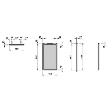 Laufen Frame 25 Зеркало 45x82.5см., с алюминиевой рамой, цвет: хром. 4.4740.0.900.144.1-4
