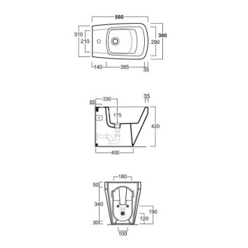 Simas Baden Baden Биде приставное 56х36 см, с 1 отв под смеситель, цвет: белый-1