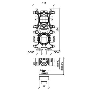 Almar Modular Встраиваемая часть термостатического смесителя с переключателем на 3 положения, вертикальный модуль-1
