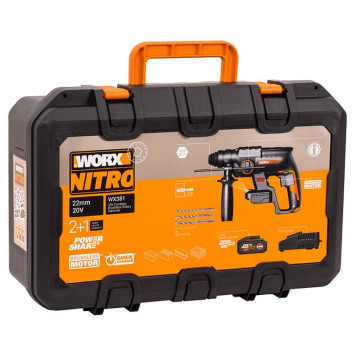 Перфоратор аккумуляторный бесщеточный WORX WX381, 20В, 4Ач x1, ЗУ 2А, кейс-9