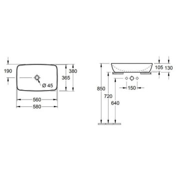 VilleroyBoch Artis Раковина 58х38.5х12.5см., накладная, без отв., без перелива, TitanCeram, цвет: альпийский белый. 41725801-15