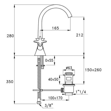 Stella 130 Смеситель для раковины на 1 отверстие 3217, с донным клапаном, цвет: розовое золото. CT 00004 AU02-1