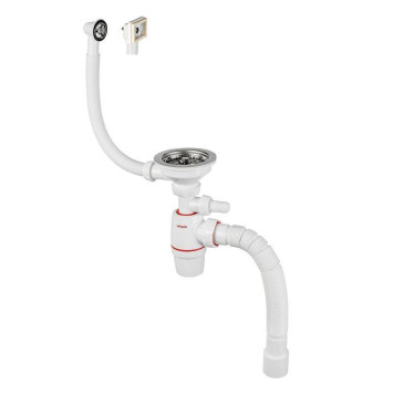 Сифон Wirquin NEO нерж. чашка D114 мм 11/2 х 40/50 с отв. для быт.техники круг. и квад. перелив L800 мм