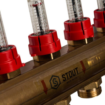 Распределительный коллектор STOUT из латуни с расходомерами на 7 выходов.-5