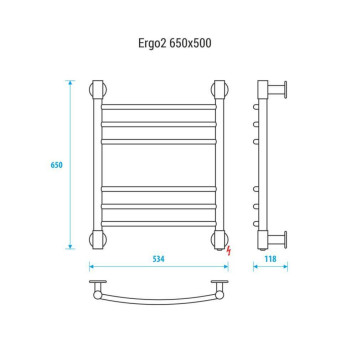 Электрический полотенцесушитель Energy Ergo2 650x500 RAL 9005 (черный матовый)-2