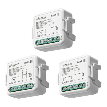 Комплект три умных реле (с сухим контактом) HOMMYN 3DCRLZBN01-1