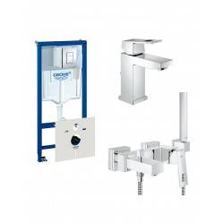 Комплект для ванной комнаты GROHE Eurocube: смесители, душевой гарнитур и система инсталляции (124185)