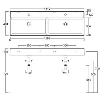 Simas Agile Раковина 141x46 см, 2 отв., двойная, цвет: белый-1