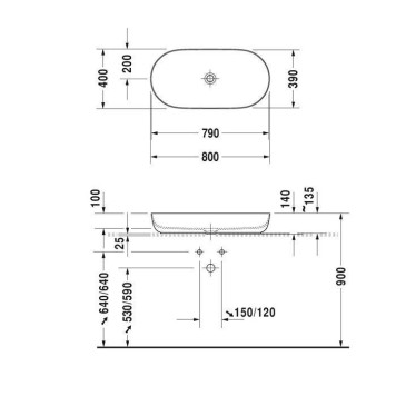 Duravit Luv Раковина 80х40см., без отв., на столешницу, без перелива, цвет: белый. 0379800000-1