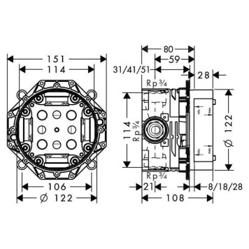 Axor Универсальная скрытая часть frac12; rsquo; / frac34;, подходит для всех готовых наборов для душа, ванны и для термостата-1