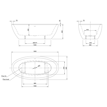 Knief Loom Ванна 190x95x60см., отдельностоящая, с щелевым переливом, цвет: белый-2